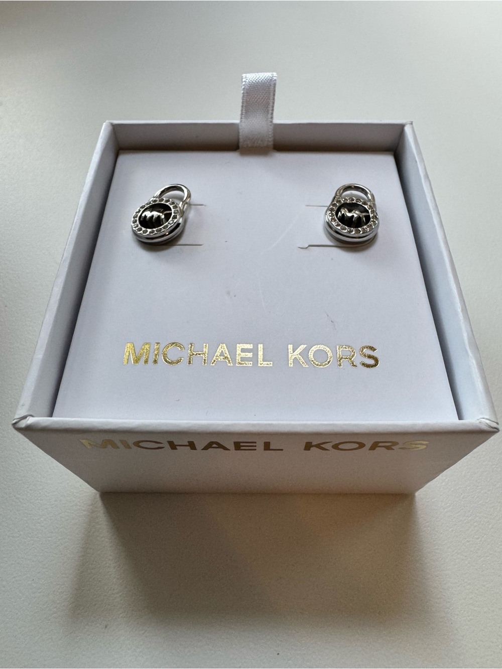 Michael Kors Silver Logo Drop Stud Earrings - Picture 2 of 4